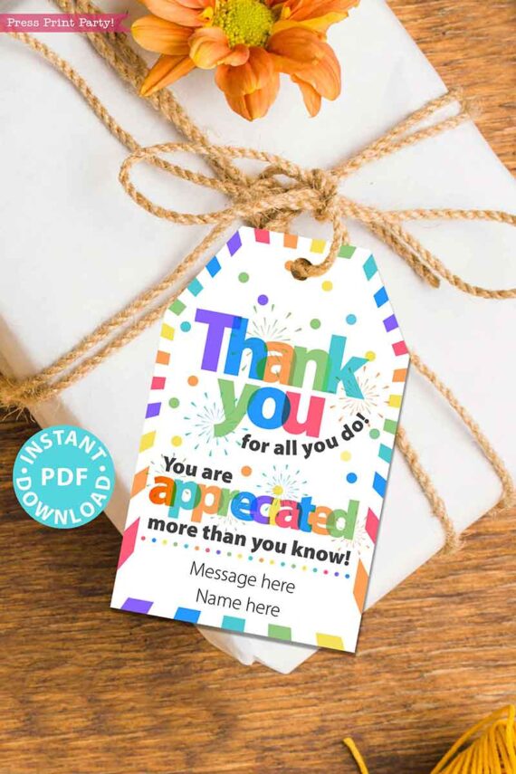 Thank You Gift Tags Printable, Teacher Appreciation, Nurse, Staff, Driver, Assitant, Thank You for all You Do, Editable, INSTANT DOWNLOAD digital pdf Press Print Party