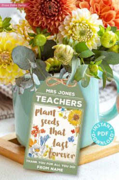 EDITABLE Teacher Appreciation Gift Tags Printable, Teacher Thank You Gift Tags, Pun, Teacher Plant Seeds That Last Forever, INSTANT DOWNLOAD Press Print Party