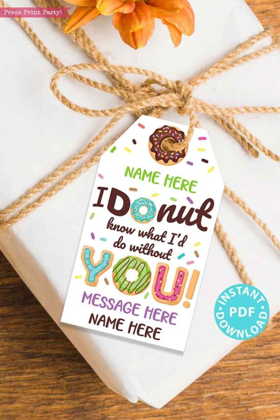 EDITABLE Thank You Gift Tags Donuts, School Teacher Nurse Bus Driver Staff Employee Appreciation Week, I Donut Know what I'd do without you INSTANT DOWNLOAD digital pdf