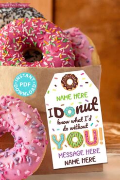 EDITABLE Thank You Gift Tags Donuts, School Teacher Nurse Bus Driver Staff Employee Appreciation Week, I Donut Know what I'd do without you INSTANT DOWNLOAD digital pdf