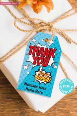 EDITABLE Superhero Thank You Tags Printable, Comic Book, Teacher Appreciation Week, Nurse Staff Employee, You're Super, INSTANT DOWNLOAD