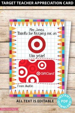 EDITABLE Target Gift Card Holder Teacher Gift Printable Template, 5x7", Thanks for keeping me on target this year, INSTANT DOWNLOAD Press Print Party