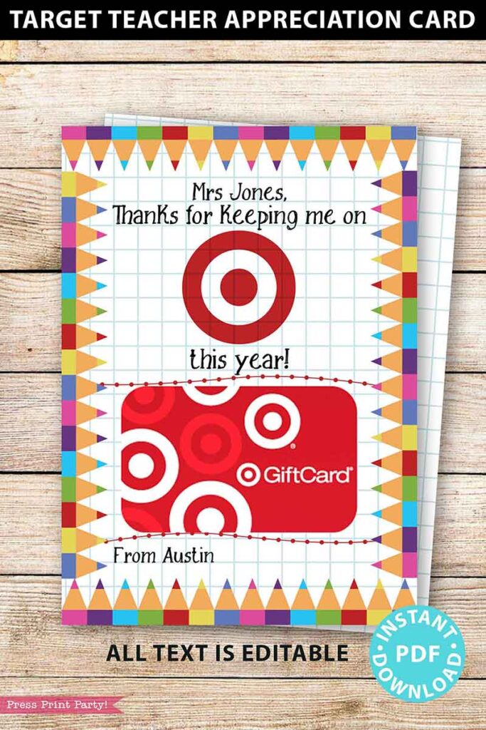 Target Gift Card Holder for Teachers Printable - Press Print Party! for Free Printable Gift Card Holders For Teachers