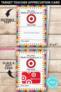 EDITABLE Target Gift Card Holder Teacher Gift Printable Template, 5x7