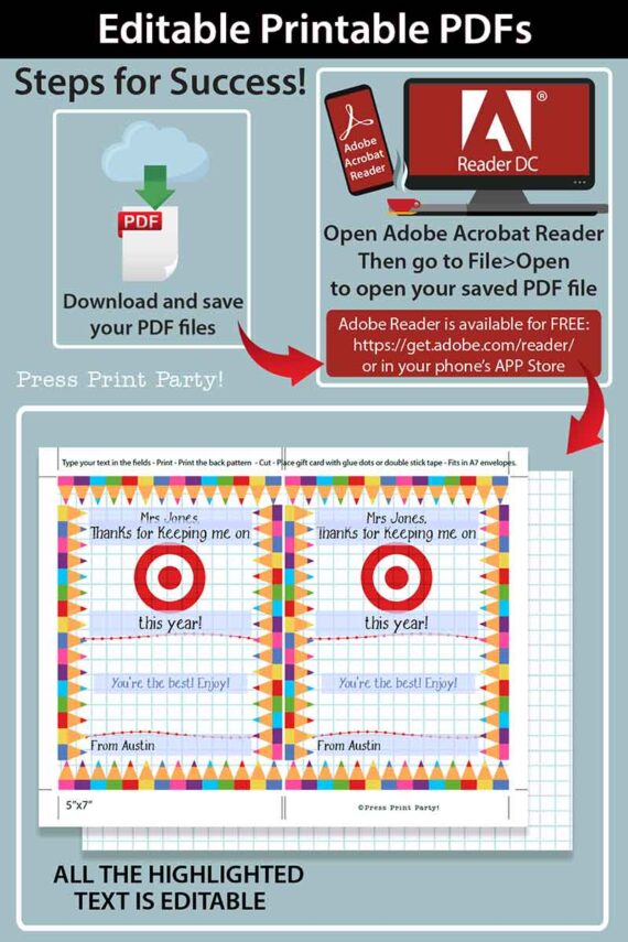 EDITABLE Target Gift Card Holder Teacher Gift Printable Template, 5x7", Thanks for keeping me on target this year, INSTANT DOWNLOAD Press Print Party