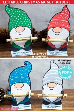 Gnome Christmas Money Card Printable, Christmas Cash Money Holder, Gnome Christmas Ornament Money Bill, Stocking Stuffer, INSTANT DOWNLOAD press print party