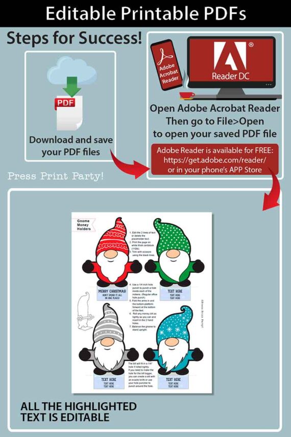 Gnome Christmas Money Card Printable, Christmas Cash Money Holder, Gnome Christmas Ornament Money Bill, Stocking Stuffer, INSTANT DOWNLOAD press print party