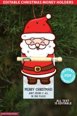 Santa Christmas Money Card Printable, Christmas Cash Money Holder, Elf Christmas Ornament Money Bill, Stocking Stuffer, INSTANT DOWNLOAD press print party