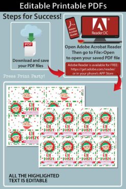 Elf Kisses Christmas Treat Bag Toppers and Tag, Editable, Classroom Gift, Easy Holiday Gift, Christmas Snack Mix, INSTANT DOWNLOAD Press print party