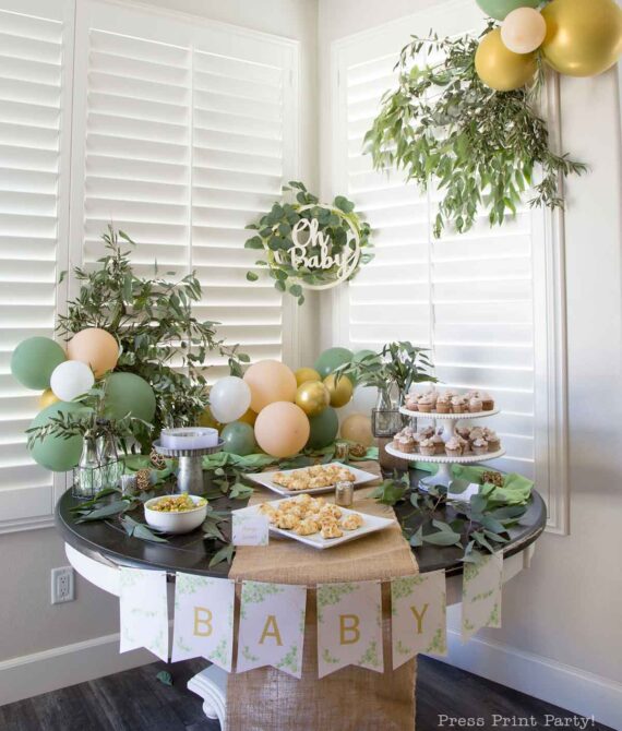 Easy Greenery Baby Shower Decor with Eucalyptus and Printables Press
