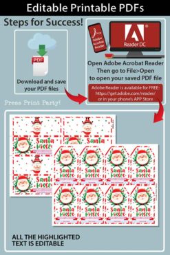 SANTA Kisses Christmas Treat Bag Toppers and Tag, Editable, Classroom Gift, Easy Holiday Gift, INSTANT DOWNLOAD Press Print Party