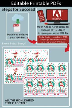 Snowman Snacks Christmas Treat Bag Toppers and Tag, Editable, Classroom Gift, Easy Holiday Gift, Christmas Snack Mix , INSTANT DOWNLOAD press print party