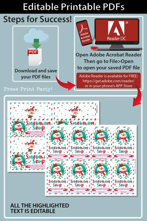 Snowman Soup Christmas Treat Bag Toppers and Tag, Editable, Classroom Gift, Easy Holiday Gift, Christmas cocoa Mix , INSTANT DOWNLOAD press print party