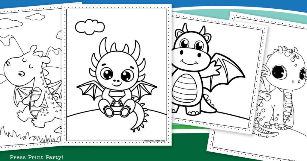 10 cute dragon coloring sheets free printables. dragon coloring pages with friendly and baby dragons for kids - Press Print Party