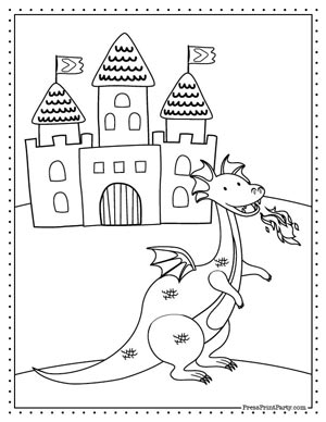 fire dragon in front of castle coloring page -10 cute dragon coloring sheets free printables. Press Print Party