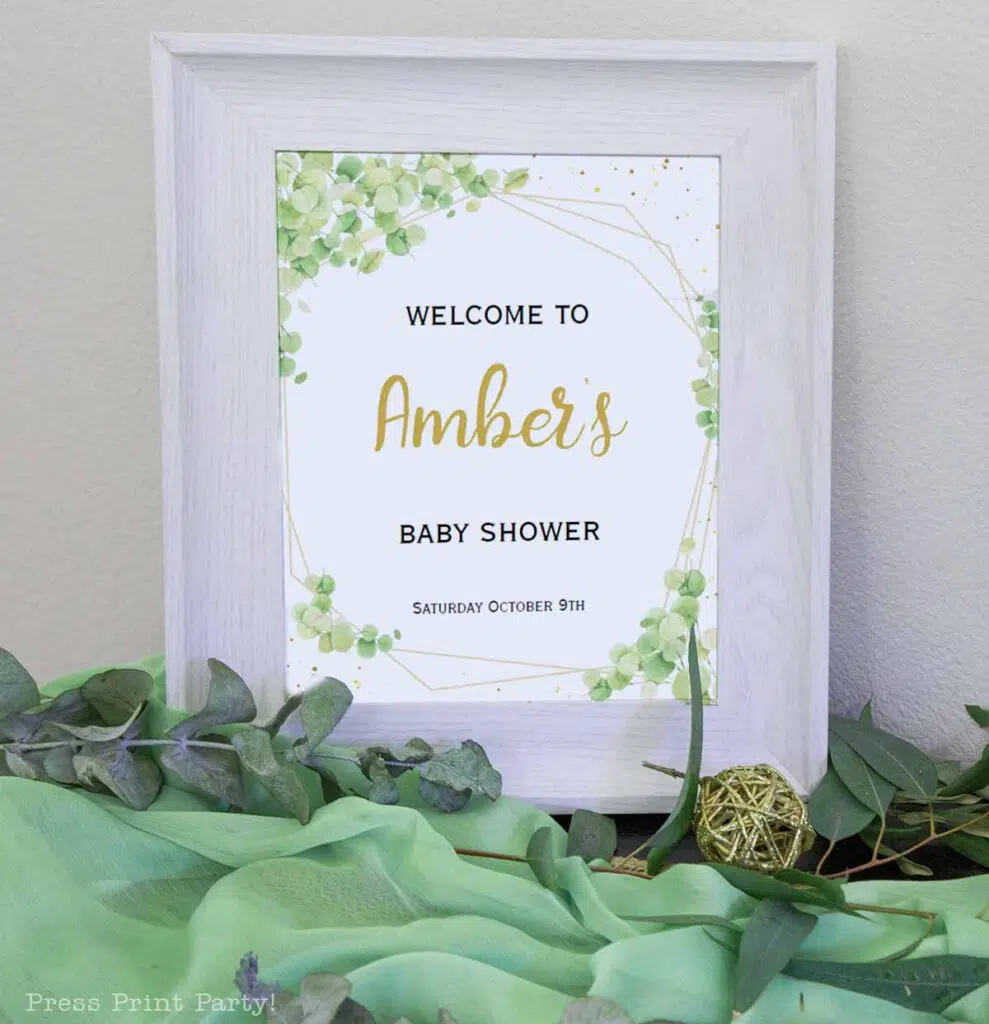 Greenery baby shower decor printable sign welcome sign - Press Print Party!