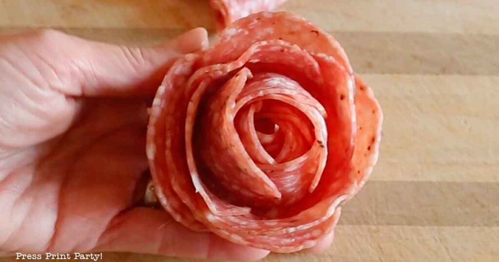 how to make a salami rose for your charcuterie board - Press Print Party
