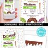 Donut Grow Up invitation Birthday Invitation Printable, Donut Baby Boy or Girl First Birthday Party Invitation, Green Sprinkles, INSTANT DOWNLOAD press print party