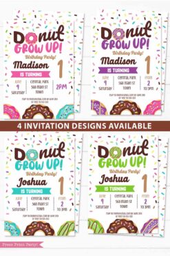 Donut Grow Up Party Birthday Party Printable Bundle, Donut Baby Girl or Boy, Donut Birthday Invitations and Donut Decorations, INSTANT DOWNLOAD Press Print Party