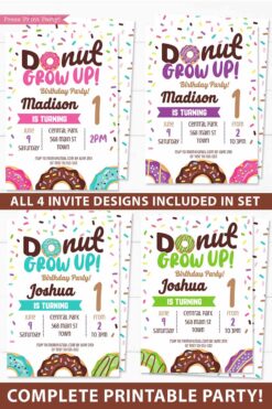 Donut Grow Up Party Birthday Party Printable Bundle, Donut Baby Girl or Boy, Donut Birthday Invitations and Donut Decorations, INSTANT DOWNLOAD Press Print Party