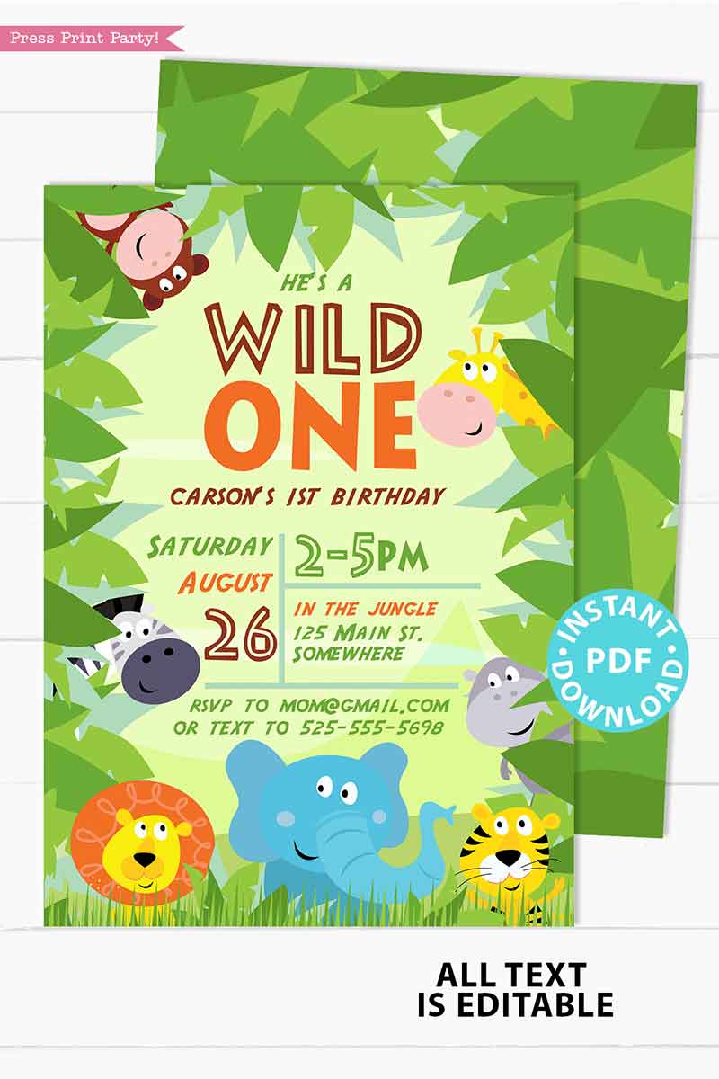 Jungle Safari Wild One Birthday Chip Bag Digital File DIY