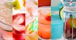 collage of 6 party punch. from pink to red to blue. party punch with sherbert, ice teas, lemonades, for kids and adults. 10 Easy Punch Recipes for Parties, Non-Alcoholic Summer Drinks - Press Print Party