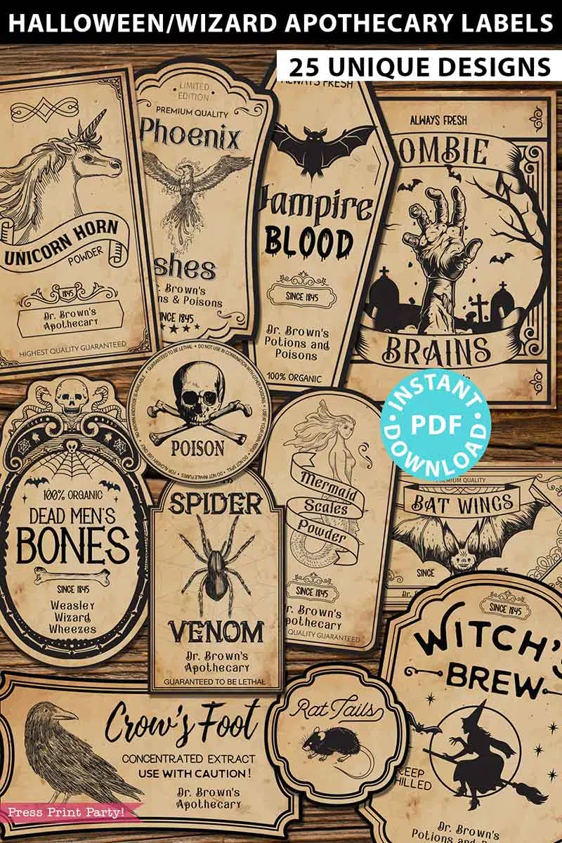 Witch and Wizard Birthday Party Photo Booth Props Instant Digital Download  DIY Printable 