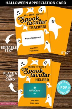 EDITABLE Halloween Gift Card Holder, Teacher Gift Printable, 5x7