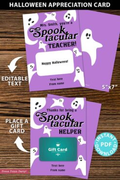 EDITABLE Halloween Gift Card Holder, Teacher Gift Printable, 5x7