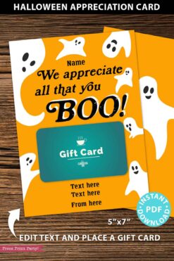 EDITABLE Halloween Gift Card Holder, Teacher Gift Printable Template, 5x7