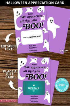 EDITABLE Halloween Gift Card Holder, Teacher Gift Printable Template, 5x7", We Appreciate All That You Boo!, Staff, Custom, INSTANT DOWNLOAD Press Print Party