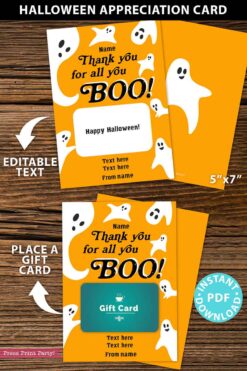 EDITABLE Halloween Gift Card Holder, Teacher Gift Printable Template, 5x7