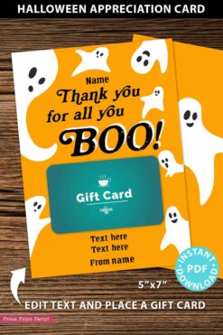 EDITABLE Halloween Gift Card Holder, Teacher Gift Printable Template, 5x7", Employee, Staff, Thank You for All You Boo, INSTANT DOWNLOAD Press Print Party