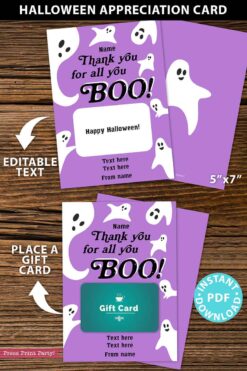 EDITABLE Halloween Gift Card Holder, Teacher Gift Printable Template, 5x7", Employee, Staff, Thank You for All You Boo, INSTANT DOWNLOAD Press Print Party