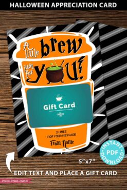 EDITABLE Halloween Gift Card Holder, Coffee Gift Card, Teacher Gift Printable, 5x7