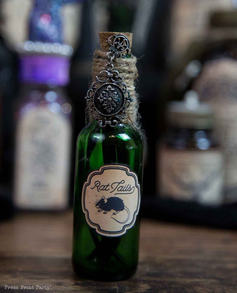rat tails - Halloween potion bottles diy harry potter potions and labels-how to make apothecary bottles- Press Print Party