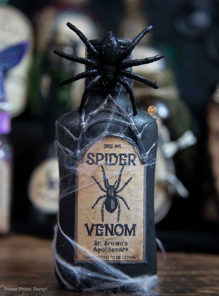 spider venom - Halloween potion bottles diy harry potter potions and labels-how to make apothecary bottles- Press Print Party
