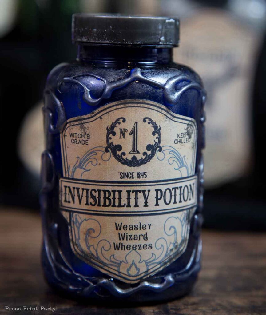 Invisibility potion - Halloween potion bottles diy harry potter potions and labels-how to make apothecary bottles- Press Print Party