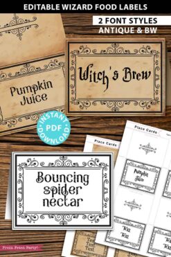Halloween or Harry Potter Food Label Printables EDITABLE Wizard Food Labels Printable, Halloween Food Labels, Witch Wizard Party Theme, Vintage Halloween Decor Card Tent, INSTANT DOWNLOAD press print party