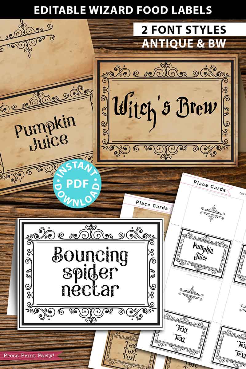 Witch and Wizard Birthday Party Photo Booth Props Instant Digital Download  DIY Printable 