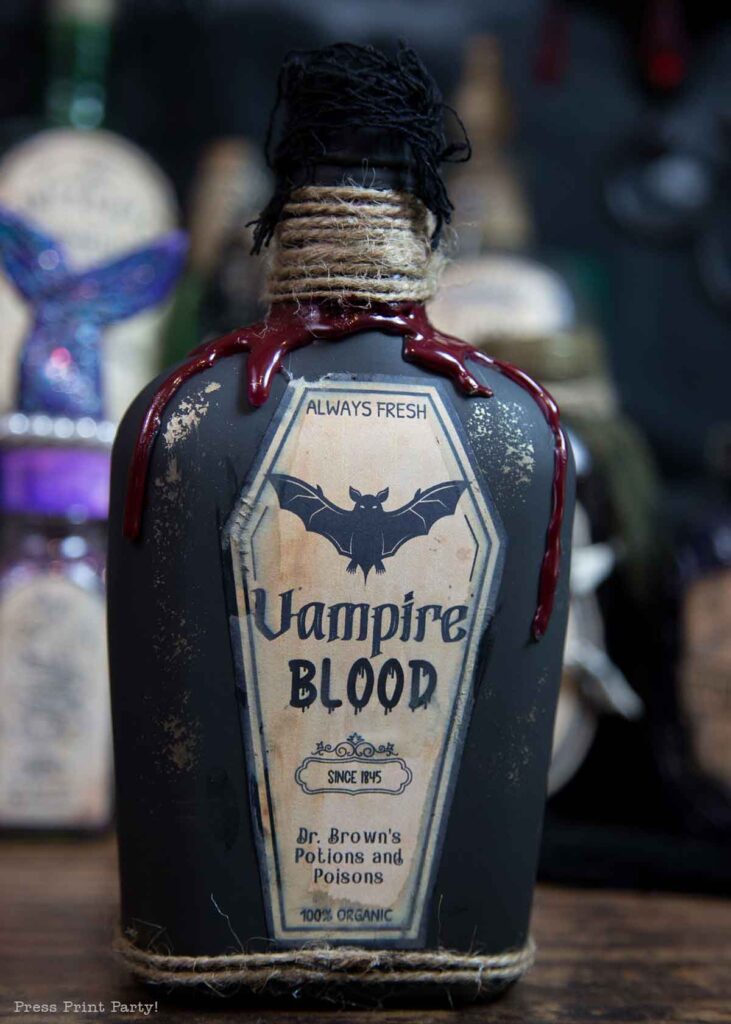 vampire blood - Halloween potion bottles diy harry potter potions and labels-how to make apothecary bottles- Press Print Party