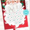 Santa Beard Countdown to Christmas Printable, Christmas Advent Calendar for Kids, w. Cotton Balls, Coloring Page Included, INSTANT DOWNLOAD Press Print Party