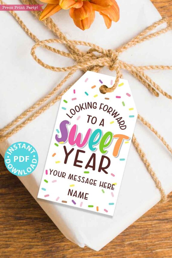 EDITABLE Back to School Gift Tags Printable, First Day of School Gift Tags, Looking Forward to a Sweet Year Tag, INSTANT DOWNLOAD Press Print Party