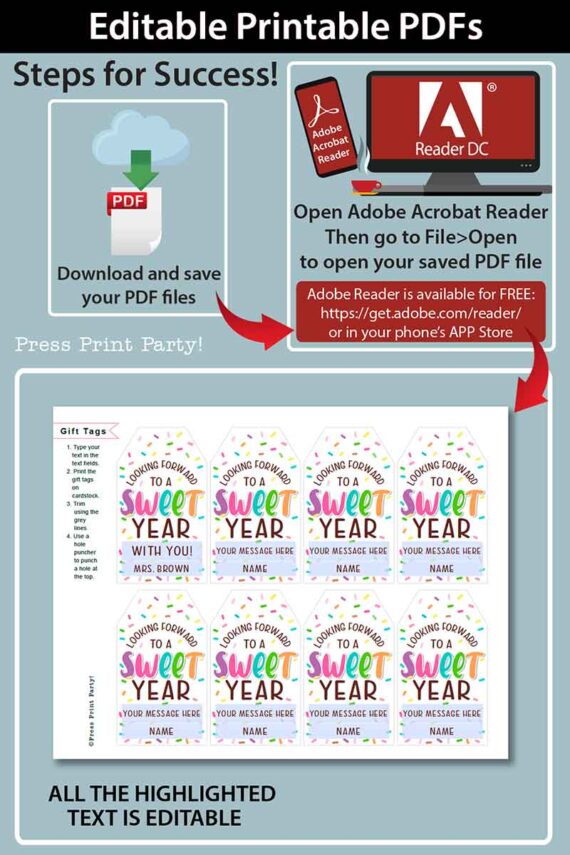 EDITABLE Back to School Gift Tags Printable, First Day of School Gift Tags, Looking Forward to a Sweet Year Tag, INSTANT DOWNLOAD Press Print Party
