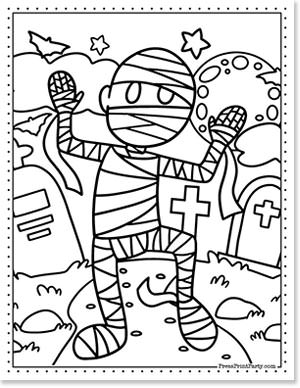 mummy in cemetary - 10 halloween coloring pages free printable book for kids - Halloween coloring sheets - Press Print Party!