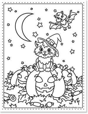cat on pumpkin head - 10 halloween coloring pages free printable book for kids - Halloween coloring sheets - Press Print Party!