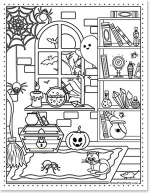 haunted house, wichs lair,10 halloween coloring pages free printable book for kids - Halloween coloring sheets - Press Print Party!