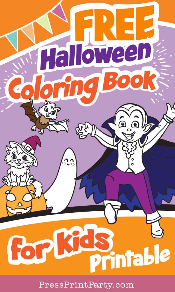 10 halloween coloring pages free printable book for kids - Halloween coloring sheets - mummy, cat on pumpkin, candy, bat, vampire, haunted mansion, witch, ghosts - Press Print Party!