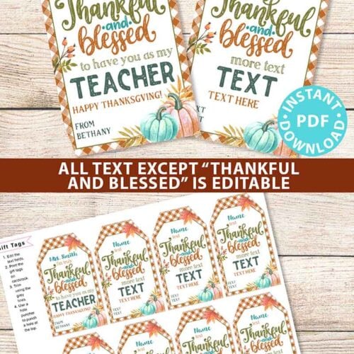 Editable Thanksgiving Gift Tags Printable, Thankful and Blessed Rustic ...
