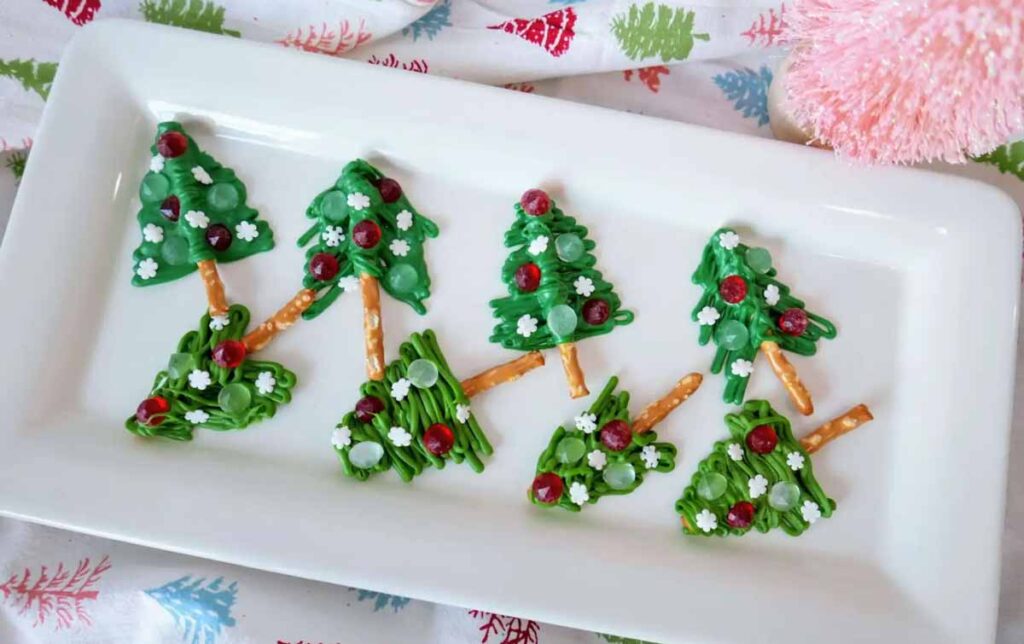 Christmas Tree Appetizers - Press Print Party - pretzel christas trees
